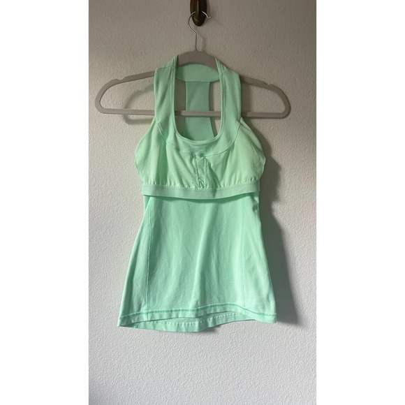 Lululemon Scoop Neck Tan Luon Fresh Teal Top Size 4 - Picture 6 of 9